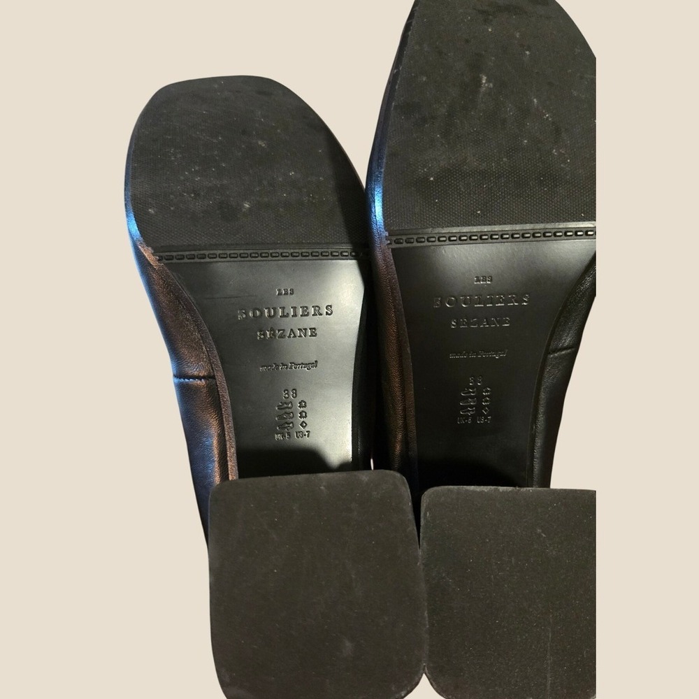 Sézane LesSouliers Black Leather Block Heel Pumps Square Toe Portugal EU 38 US 7 - Picture 8 of 9